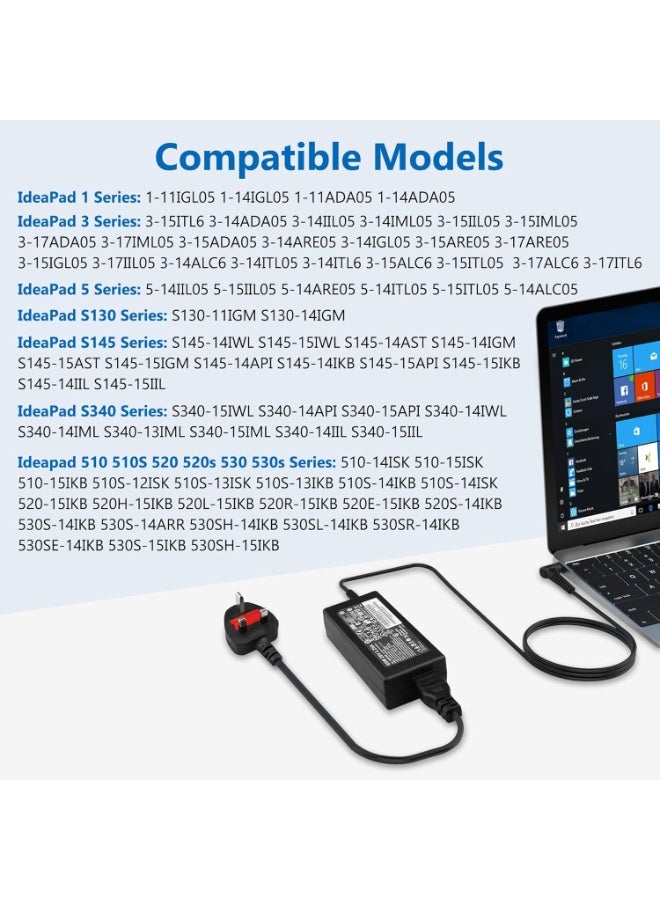 Neox Lenovo Charger 65W Laptop Charger for Lenovo, 20V-3.25A Lenovo Laptop Charger Replacement AC Adapter Ideapad, 3 5 320 310 320S 330 330S 110 110S 120S, Ideapad Flex 4 5 6 ADl45WCD 330S-15Ikb Yoga 520 530 Power Supply Cord-（4.0x1.7mm）Port - Image 4